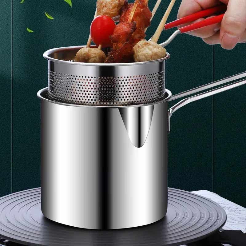 Deep Fryer Pan Oil-Saving 304 Stainless Steel Basket Included