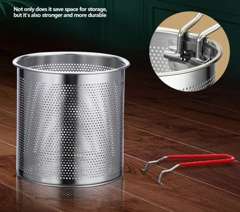 Deep Fryer Pan Oil-Saving 304 Stainless Steel Basket Included