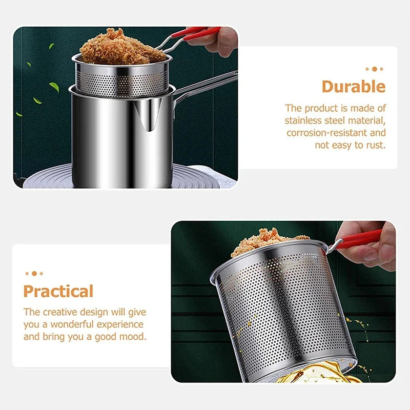 Deep Fryer Pan Oil-Saving 304 Stainless Steel Basket Included