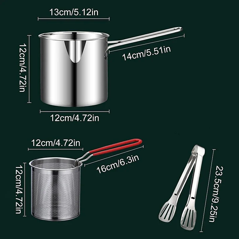 Deep Fryer Pan Oil-Saving 304 Stainless Steel Basket Included