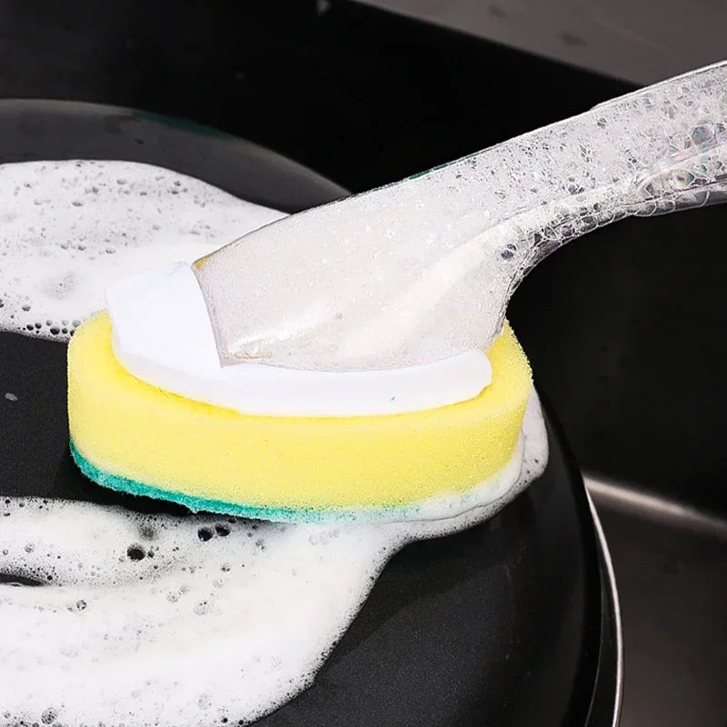Dish Brush Refillable Push-Button & Non-Scratch Sponges