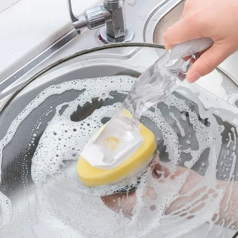 Dish Brush Refillable Push-Button & Non-Scratch Sponges
