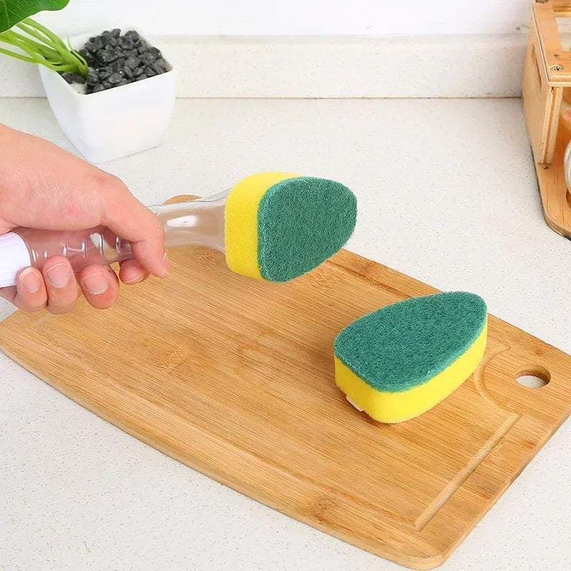 Dish Brush Refillable Push-Button & Non-Scratch Sponges