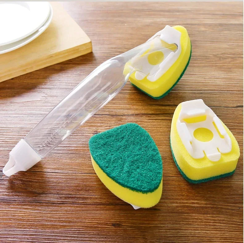 Dish Brush Refillable Push-Button & Non-Scratch Sponges