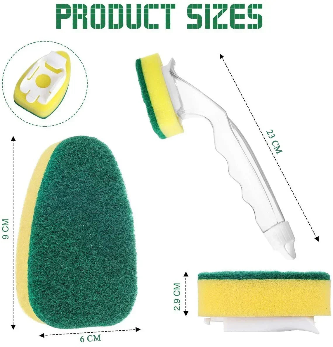 Dish Brush Refillable Push-Button & Non-Scratch Sponges
