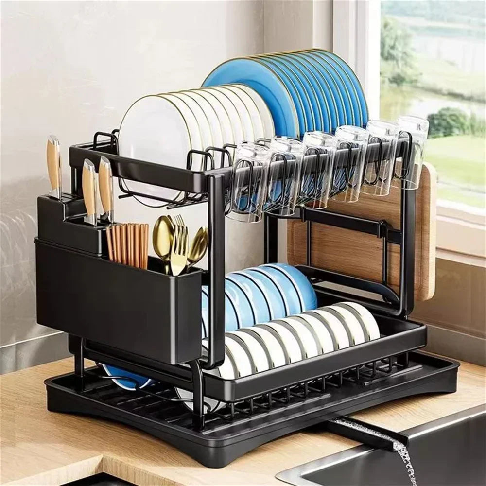 Dish Drying Rack 2-Tier Self-Draining Spout Rust-Resistant Steel
