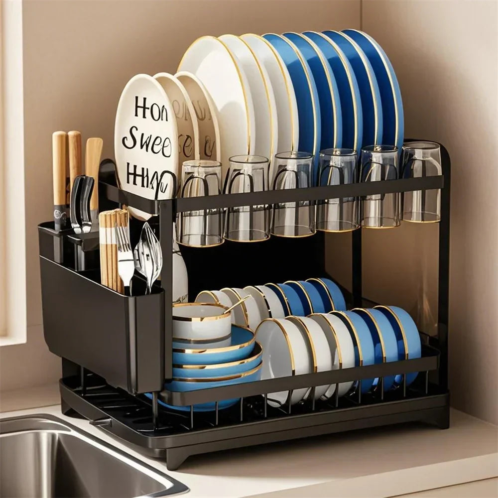 Dish Drying Rack 2-Tier Self-Draining Spout Rust-Resistant Steel