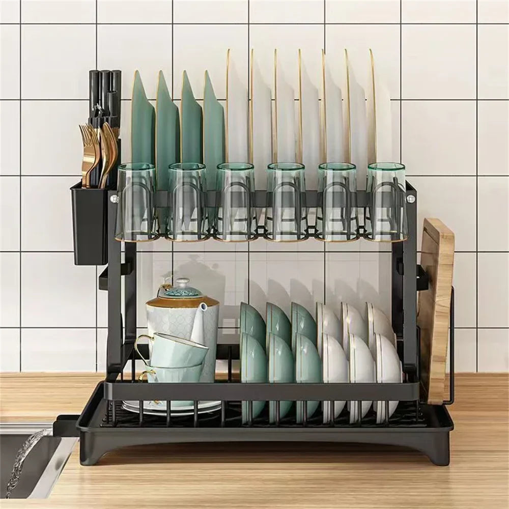 Dish Drying Rack 2-Tier Self-Draining Spout Rust-Resistant Steel
