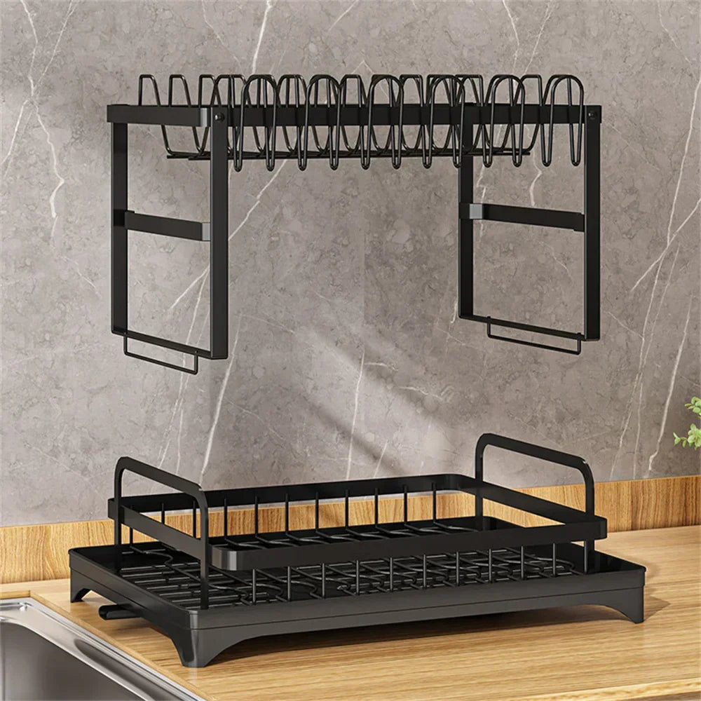 Dish Drying Rack 2-Tier Self-Draining Spout Rust-Resistant Steel