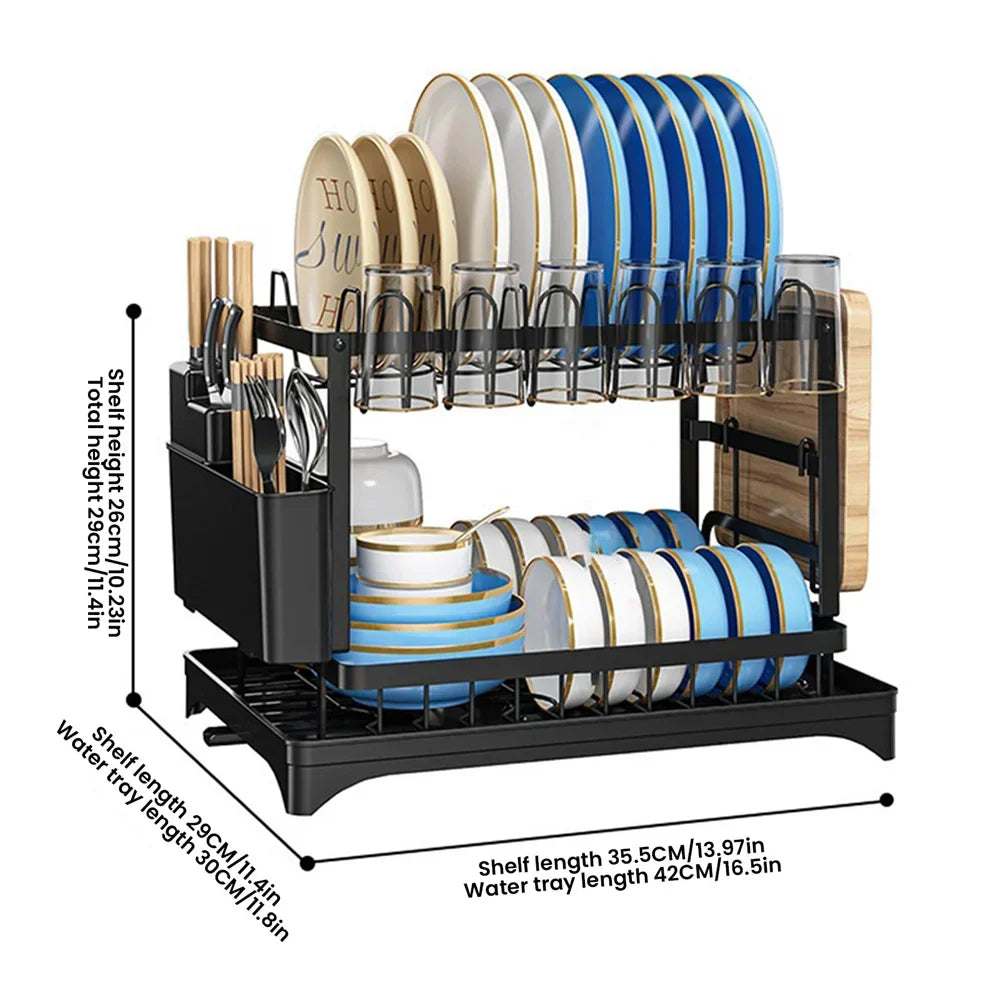 Dish Drying Rack 2-Tier Self-Draining Spout Rust-Resistant Steel