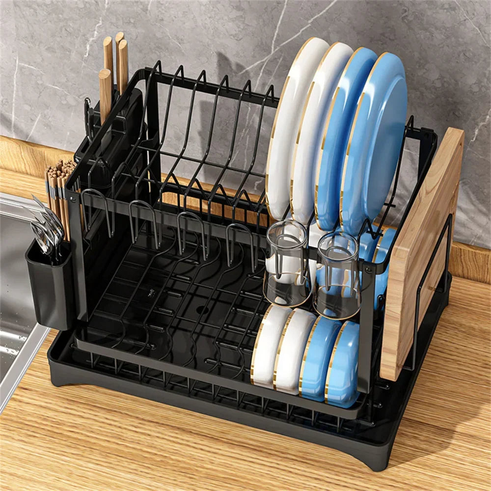 Dish Drying Rack 2-Tier Self-Draining Spout Rust-Resistant Steel
