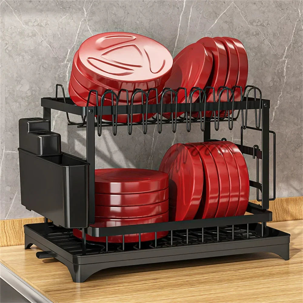 Dish Drying Rack 2-Tier Self-Draining Spout Rust-Resistant Steel