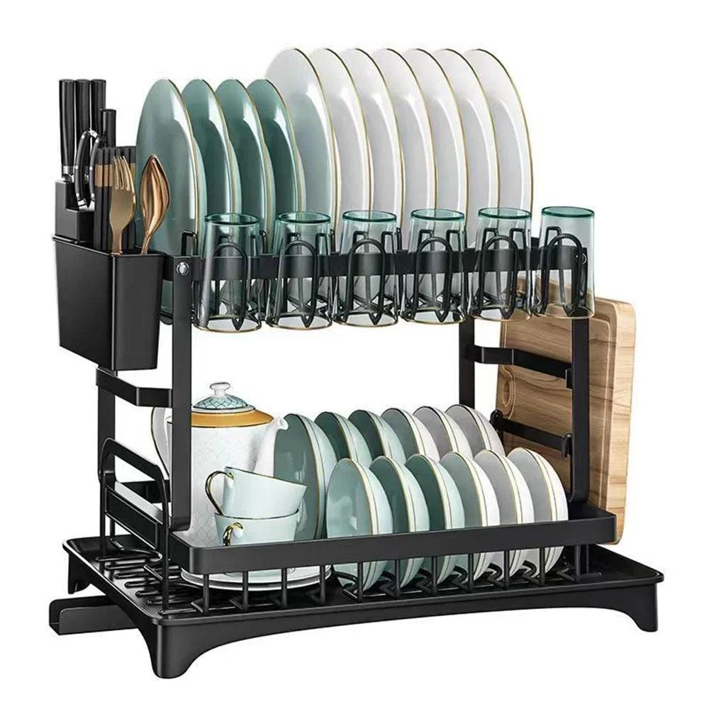 Dish Drying Rack 2-Tier Self-Draining Spout Rust-Resistant Steel