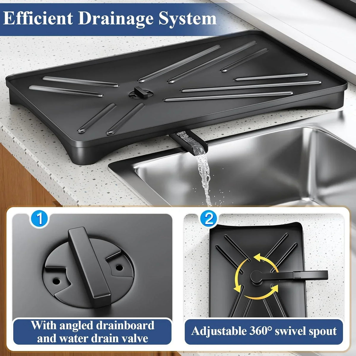 Dish Drying Rack Large Rustproof Angled Drainboard & Spout