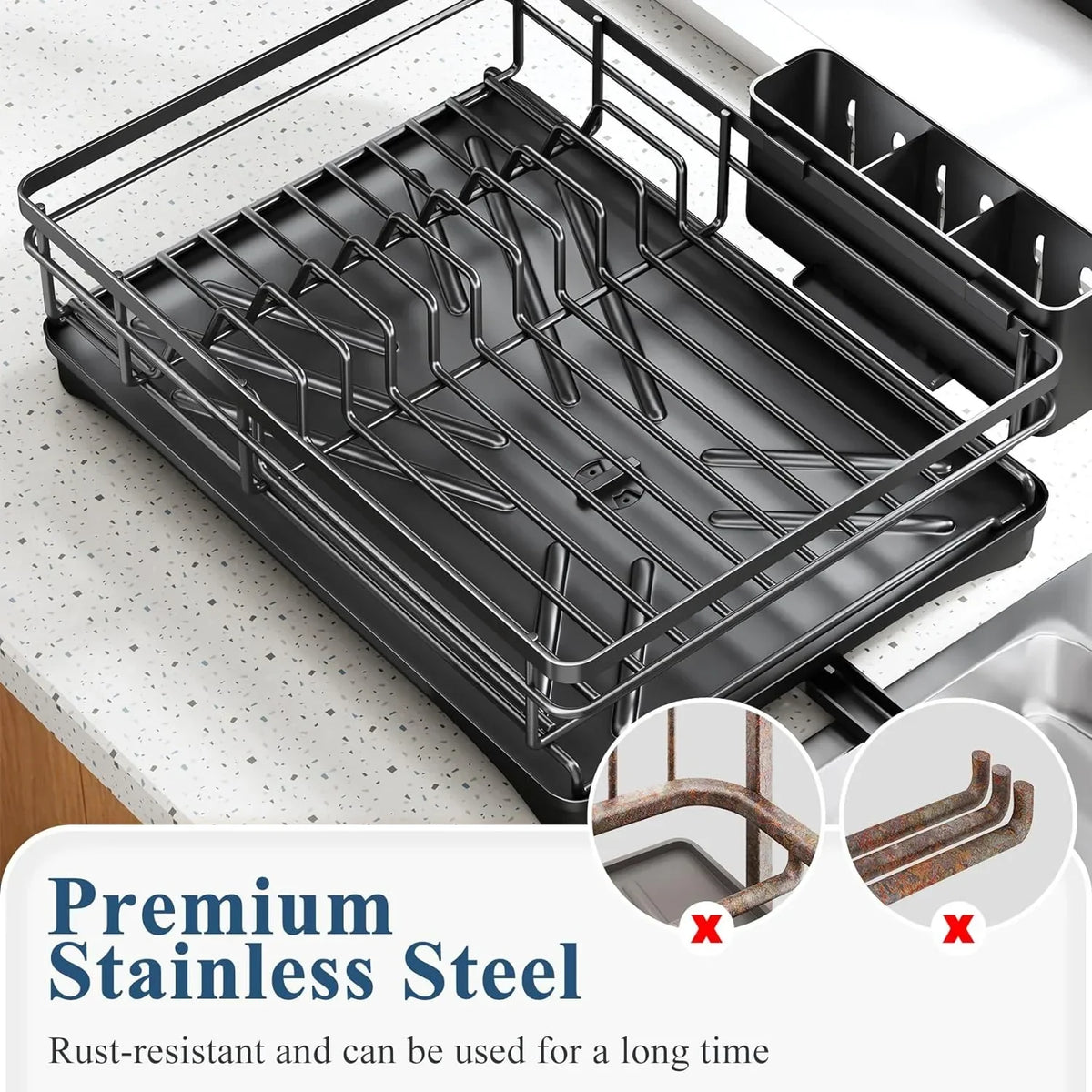 Dish Drying Rack Large Rustproof Angled Drainboard & Spout