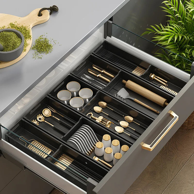 Dish & Utensil Drawer Organizer Adjustable Pull-Out Rust-Resistant Aluminum