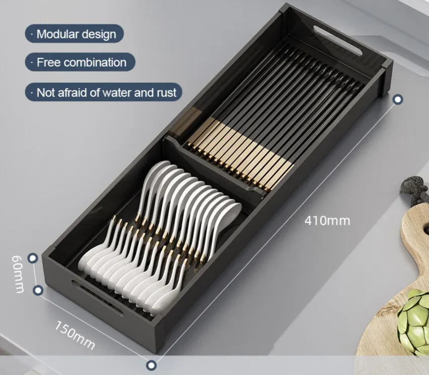 Dish & Utensil Drawer Organizer Adjustable Pull-Out Rust-Resistant Aluminum