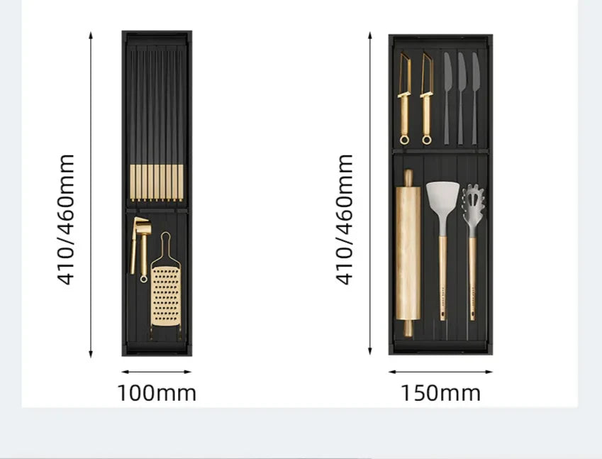 Dish & Utensil Drawer Organizer Adjustable Pull-Out Rust-Resistant Aluminum
