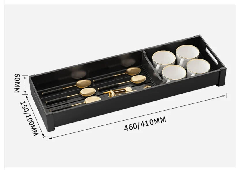 Dish & Utensil Drawer Organizer Adjustable Pull-Out Rust-Resistant Aluminum