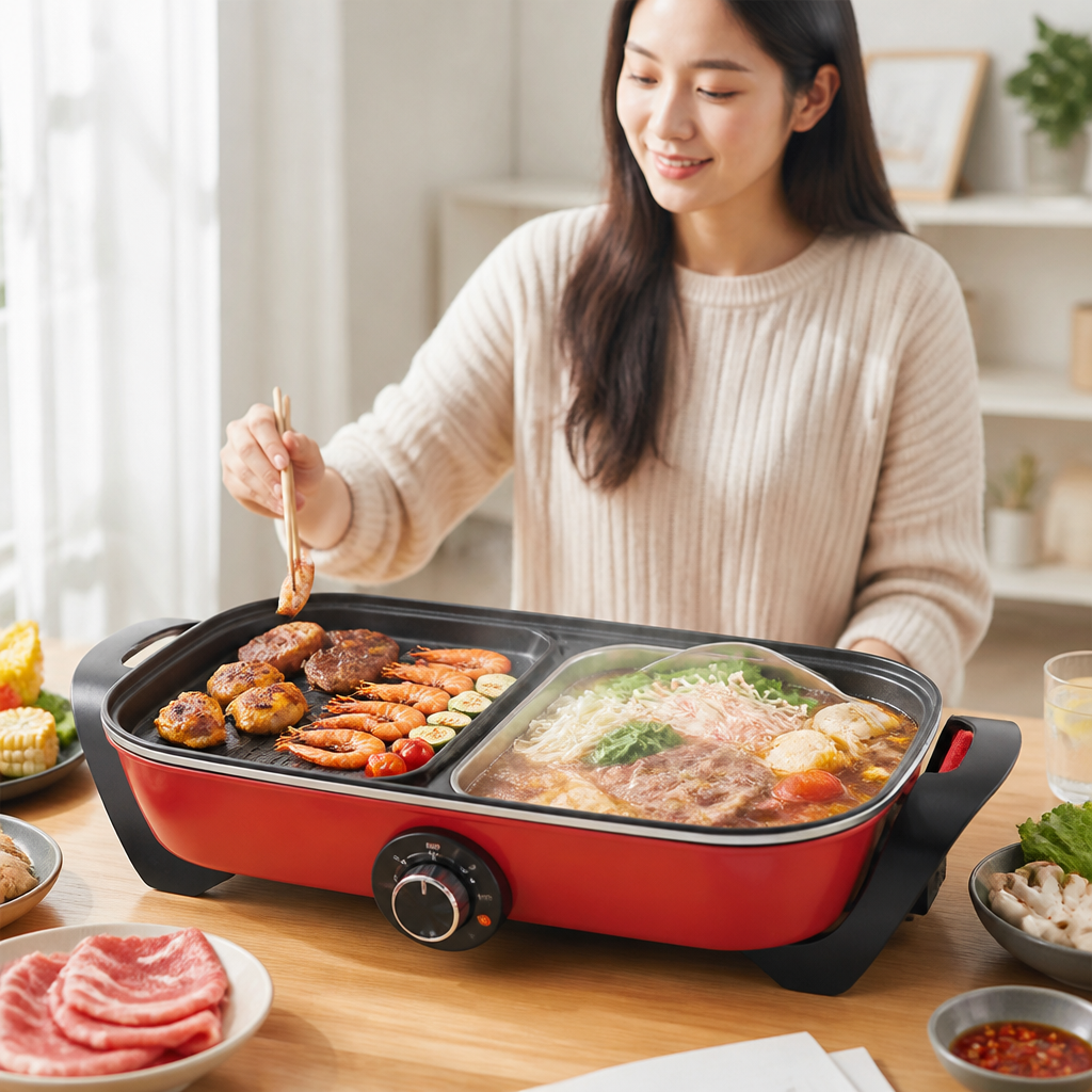 Electric Grill & Hot Pot Adjustable Temperature & Overheat Protection