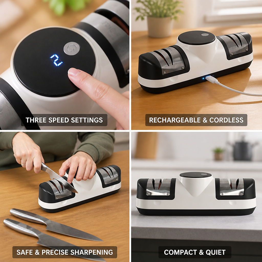 Electric Knife Sharpener Three-Speed LED Rechargeable