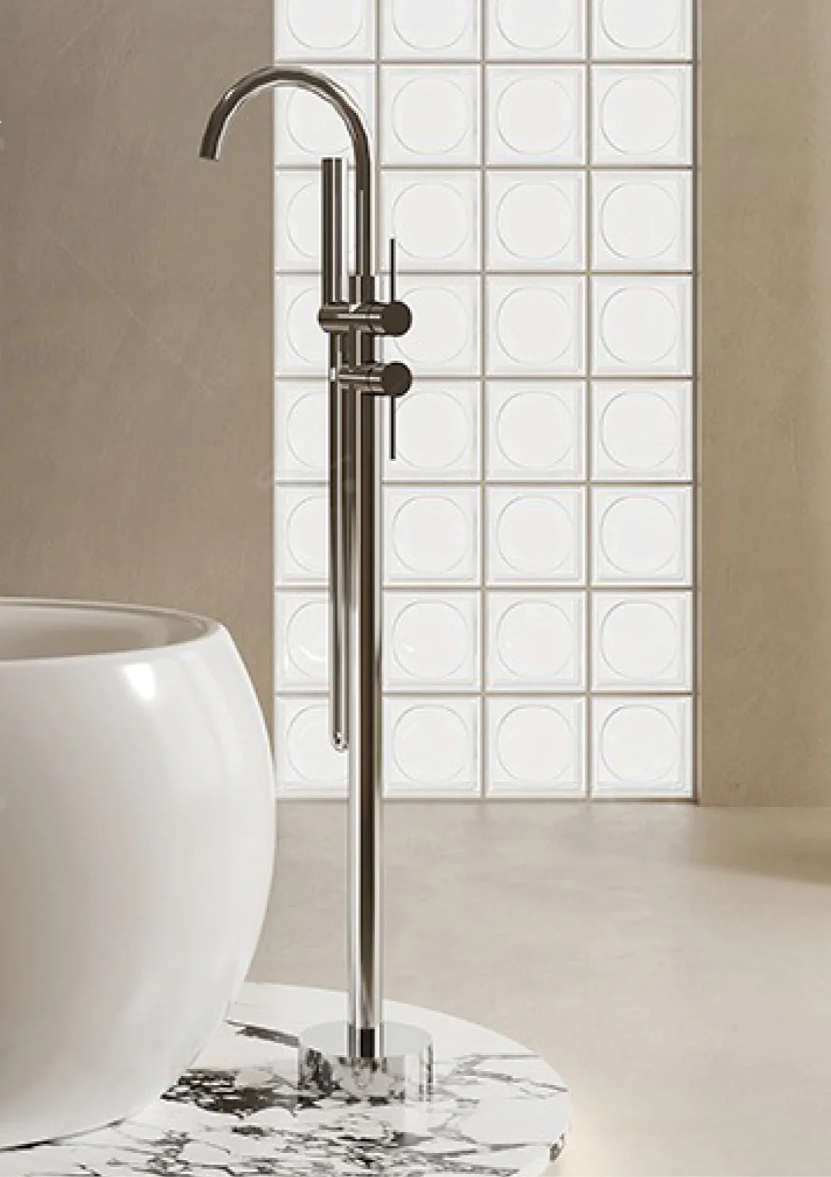 Floor-Mounted Faucet Solid Brass Dual-Handle & Hand Shower