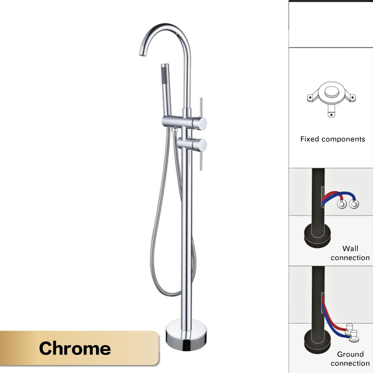 Floor-Mounted Faucet Solid Brass Dual-Handle & Hand Shower