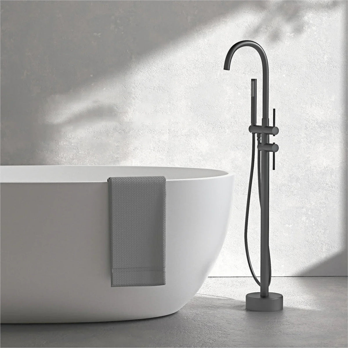 Floor-Mounted Faucet Solid Brass Dual-Handle & Hand Shower