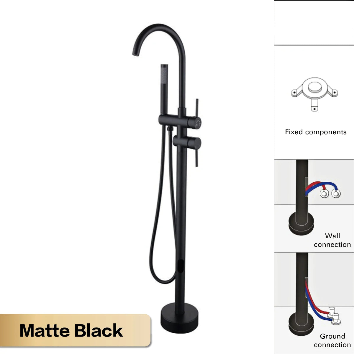 Floor-Mounted Faucet Solid Brass Dual-Handle & Hand Shower