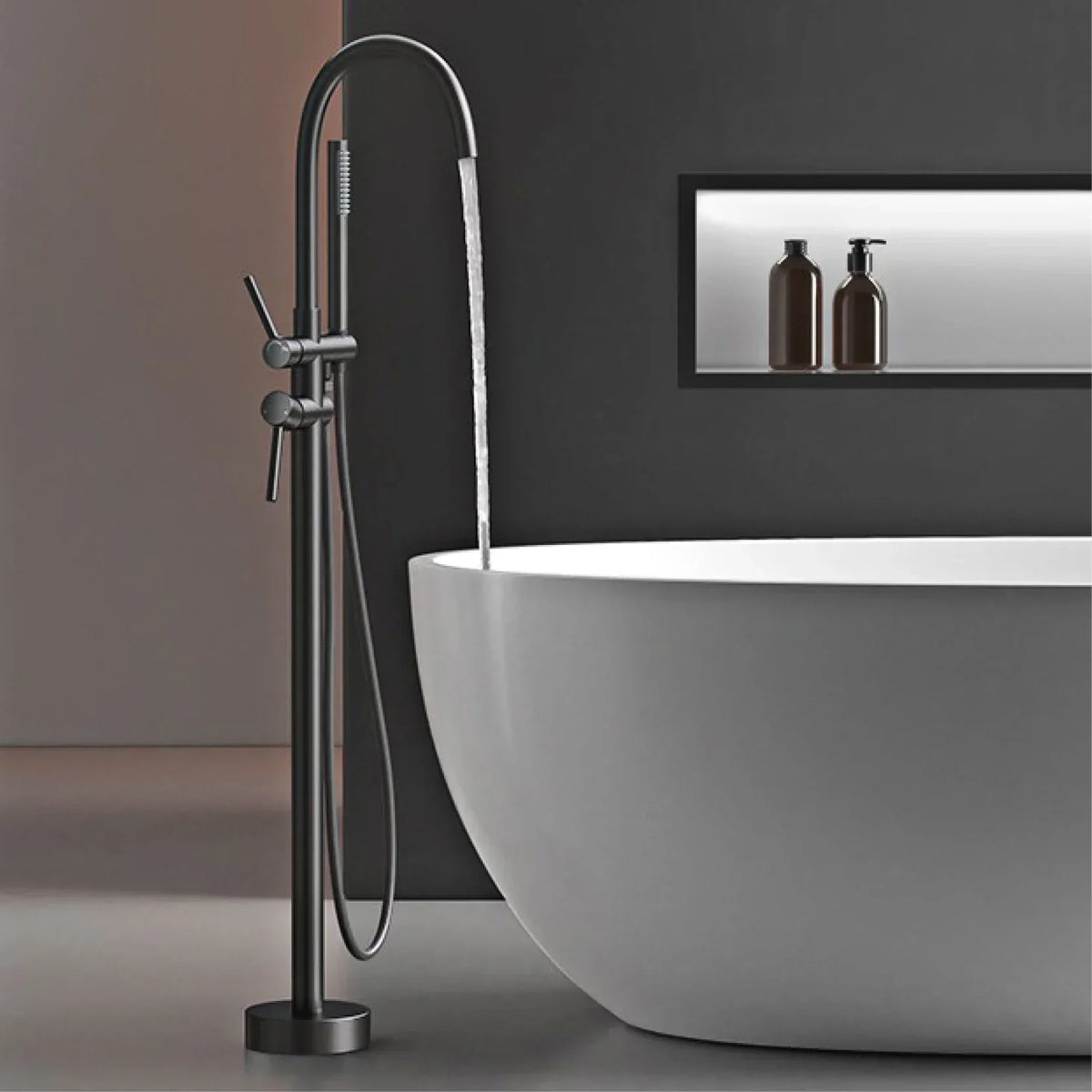 Floor-Mounted Faucet Solid Brass Dual-Handle & Hand Shower
