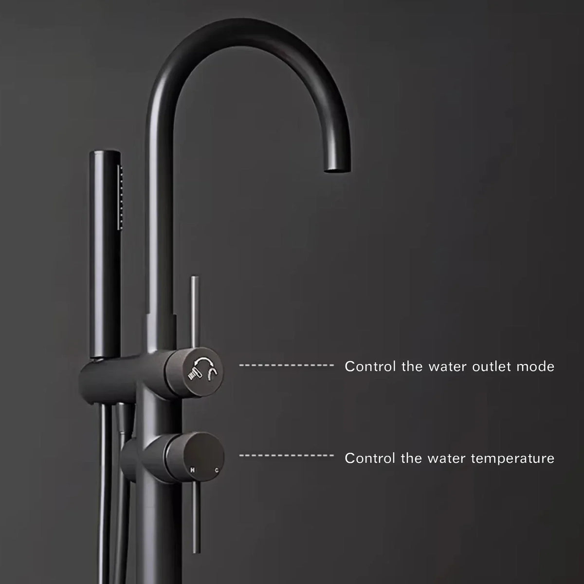Floor-Mounted Faucet Solid Brass Dual-Handle & Hand Shower