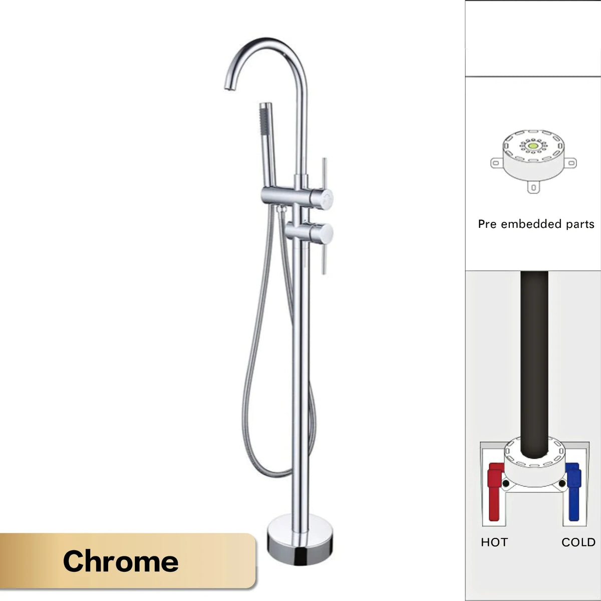 Floor-Mounted Faucet Solid Brass Dual-Handle & Hand Shower