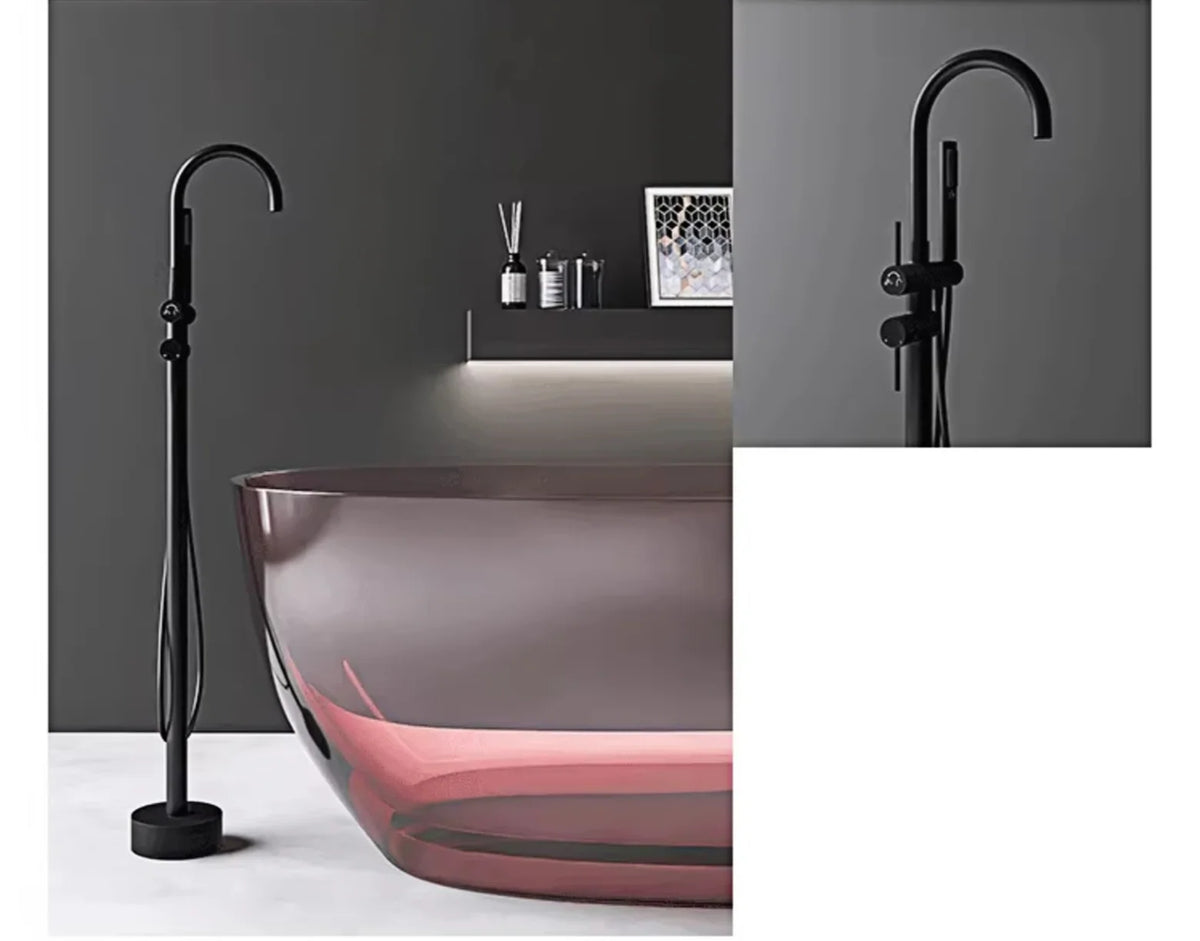 Floor-Mounted Faucet Solid Brass Dual-Handle & Hand Shower