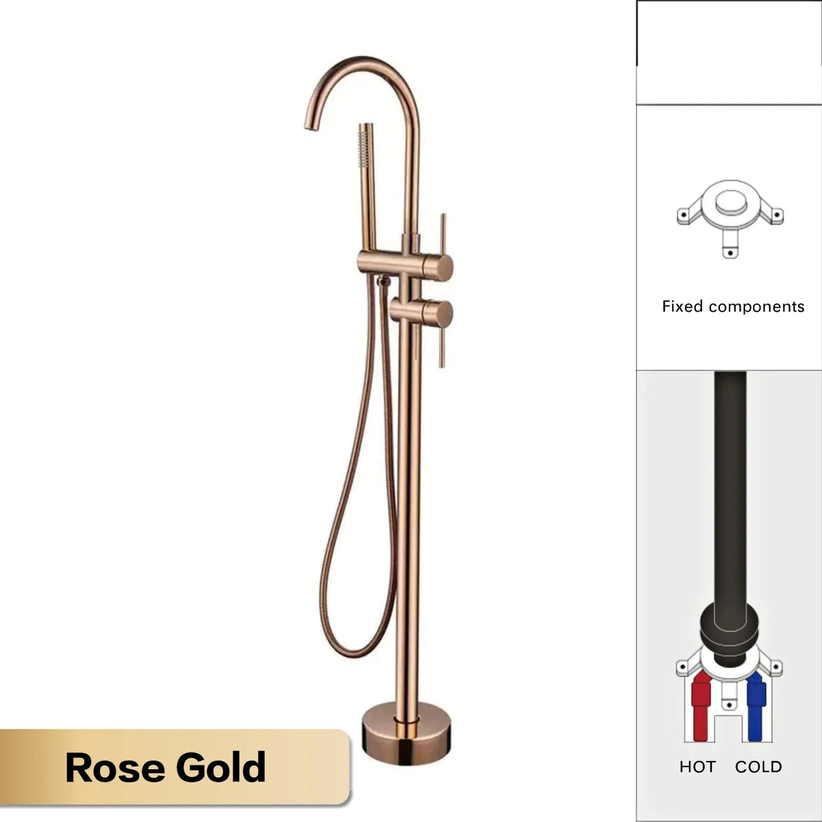Floor-Mounted Faucet Solid Brass Dual-Handle & Hand Shower