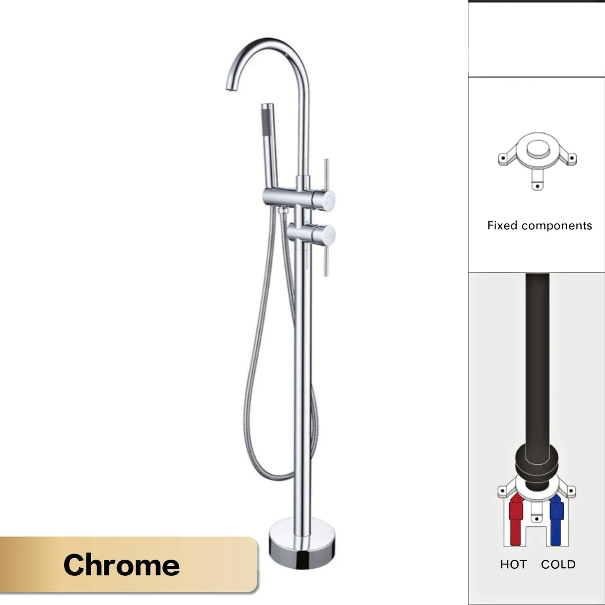 Floor-Mounted Faucet Solid Brass Dual-Handle & Hand Shower