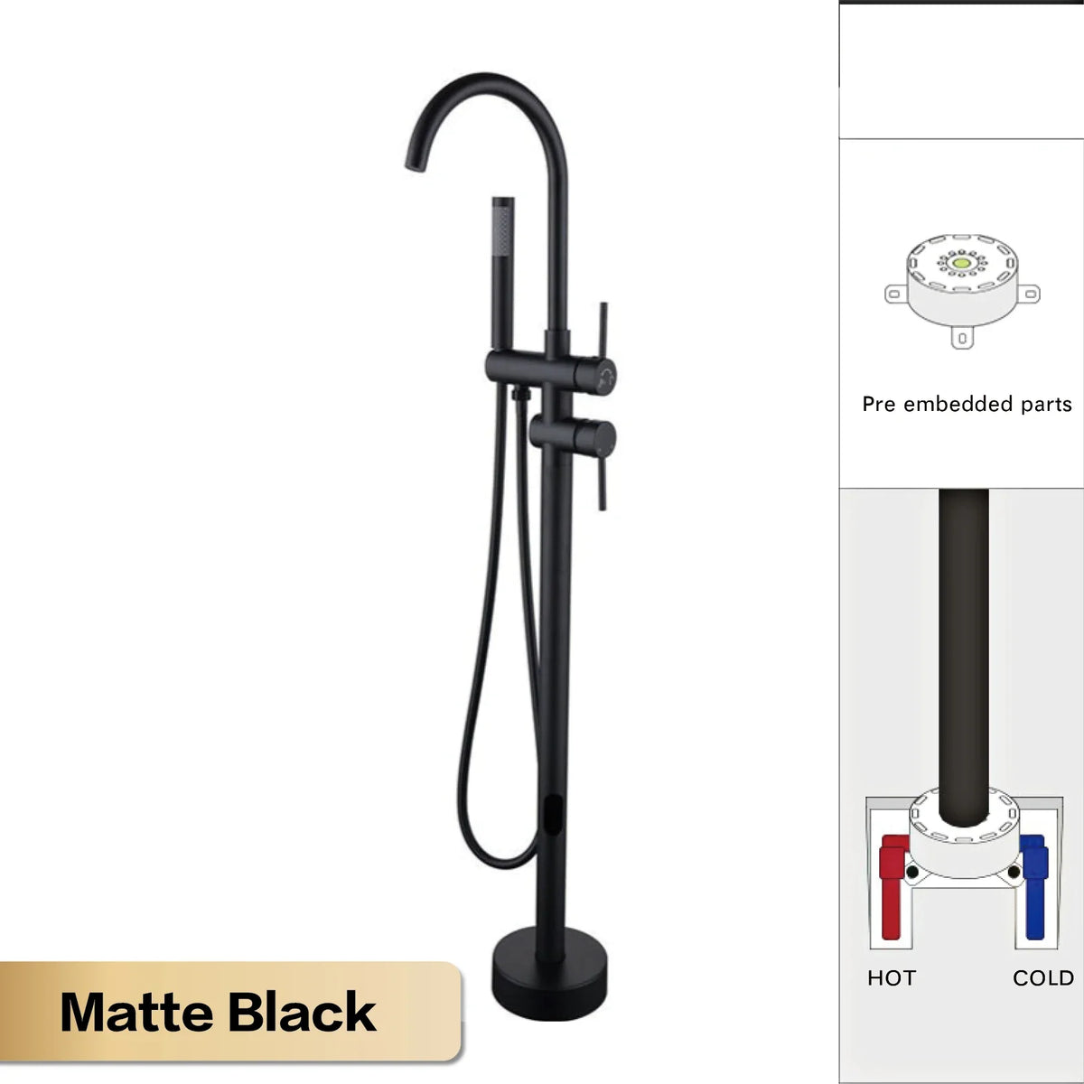 Floor-Mounted Faucet Solid Brass Dual-Handle & Hand Shower