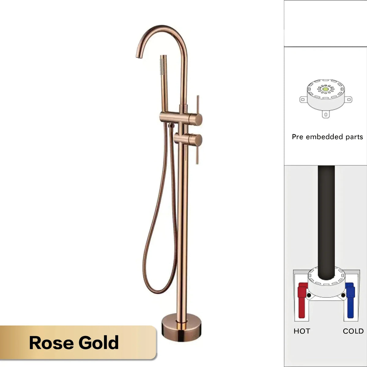 Floor-Mounted Faucet Solid Brass Dual-Handle & Hand Shower