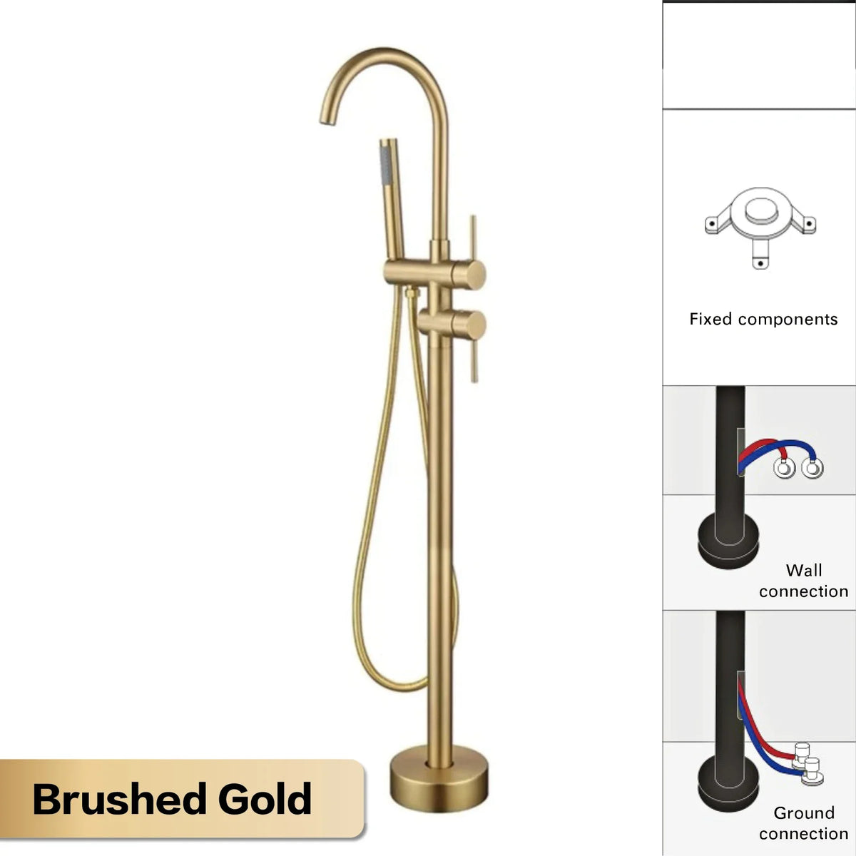 Floor-Mounted Faucet Solid Brass Dual-Handle & Hand Shower