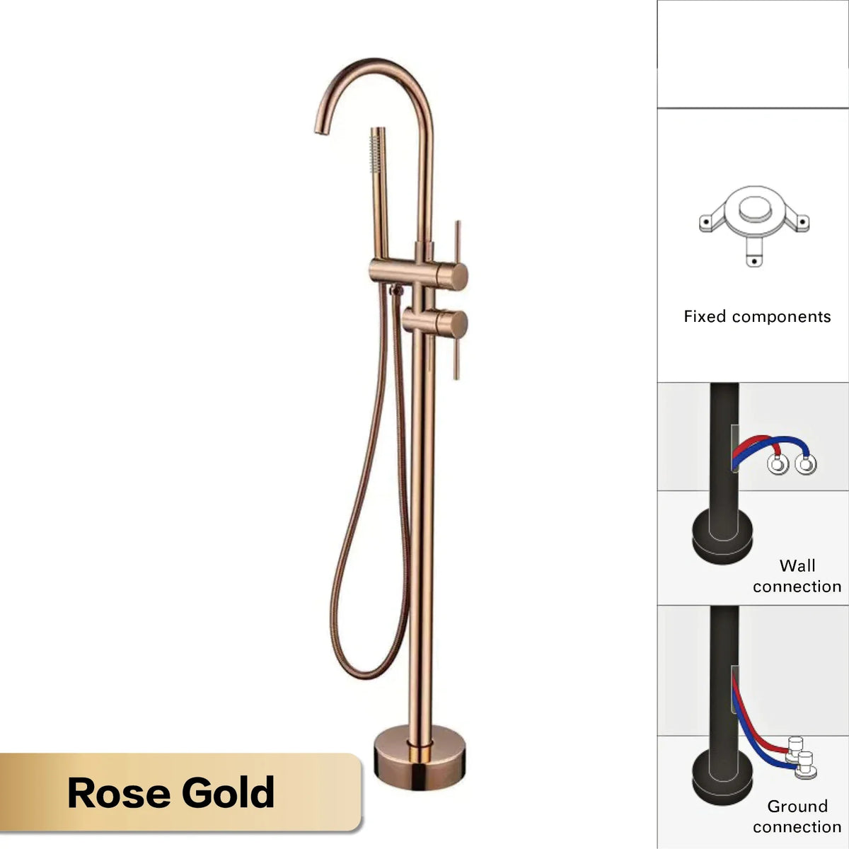 Floor-Mounted Faucet Solid Brass Dual-Handle & Hand Shower