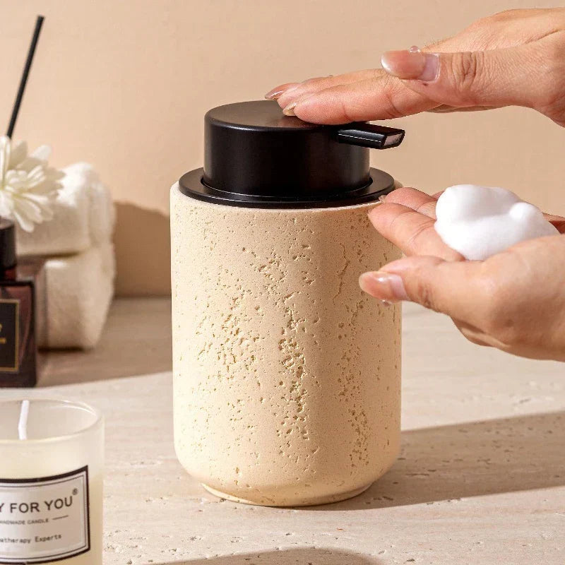 Foaming Soap Dispenser Travertine Look Refillable & Antimicrobial