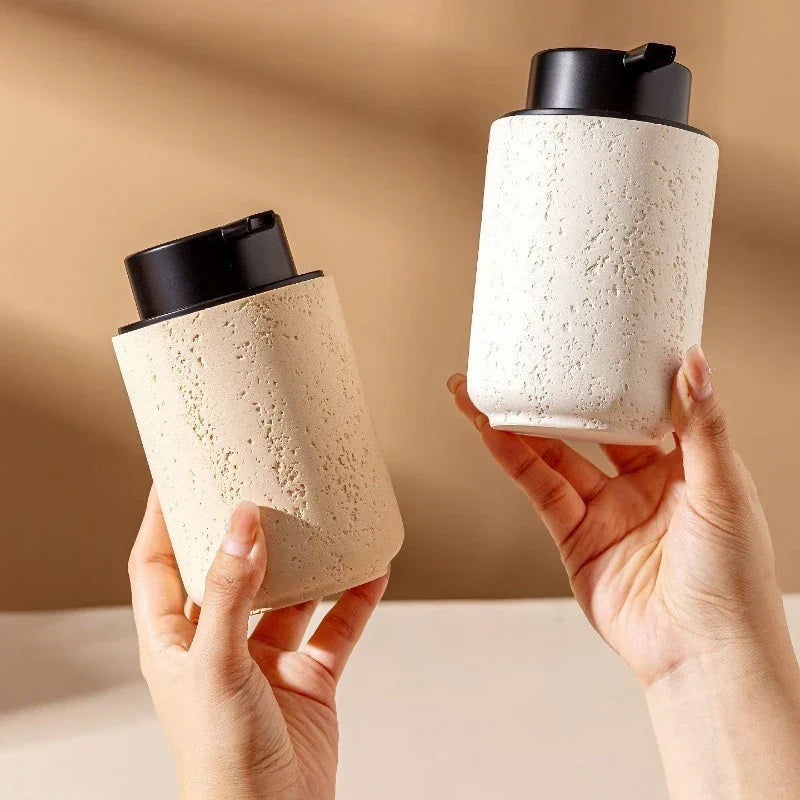 Foaming Soap Dispenser Travertine Look Refillable & Antimicrobial