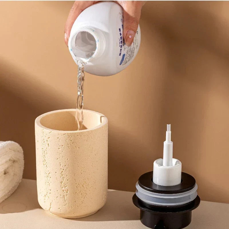 Foaming Soap Dispenser Travertine Look Refillable & Antimicrobial