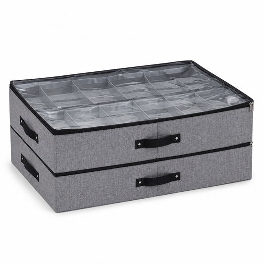 Foldable Cotton Shoe Storage Box With Transparent Lid (Holds 12 Pairs)
