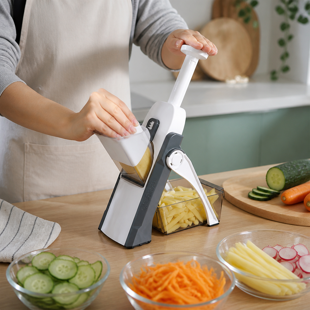 Foldable Feet, Detachable Container Vegetable Slicer (5-in-1)