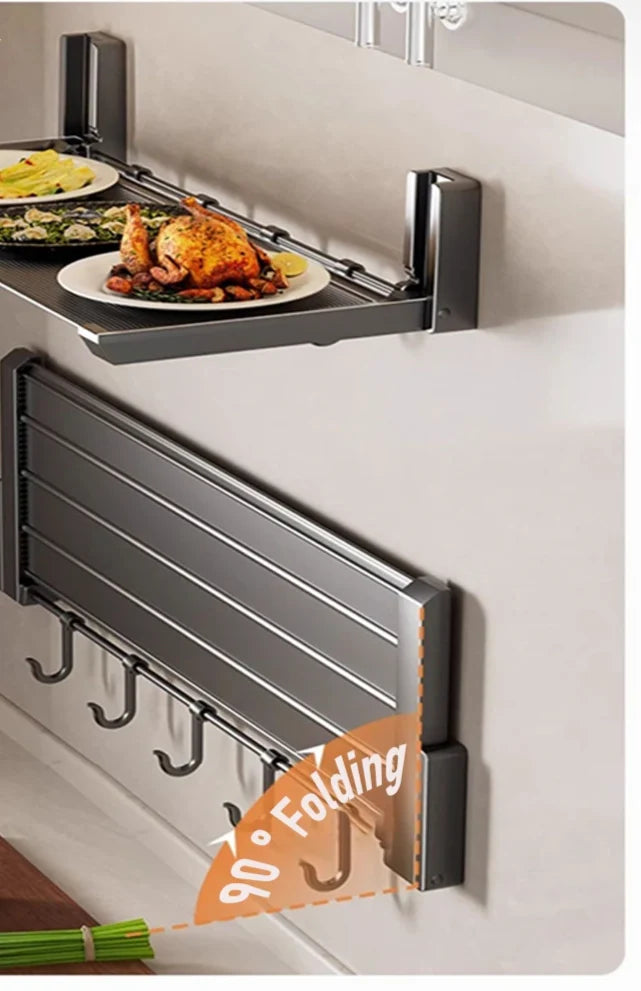 Foldable Spice Rack Self-Adhesive No-Drill Utensil Tray & Hooks