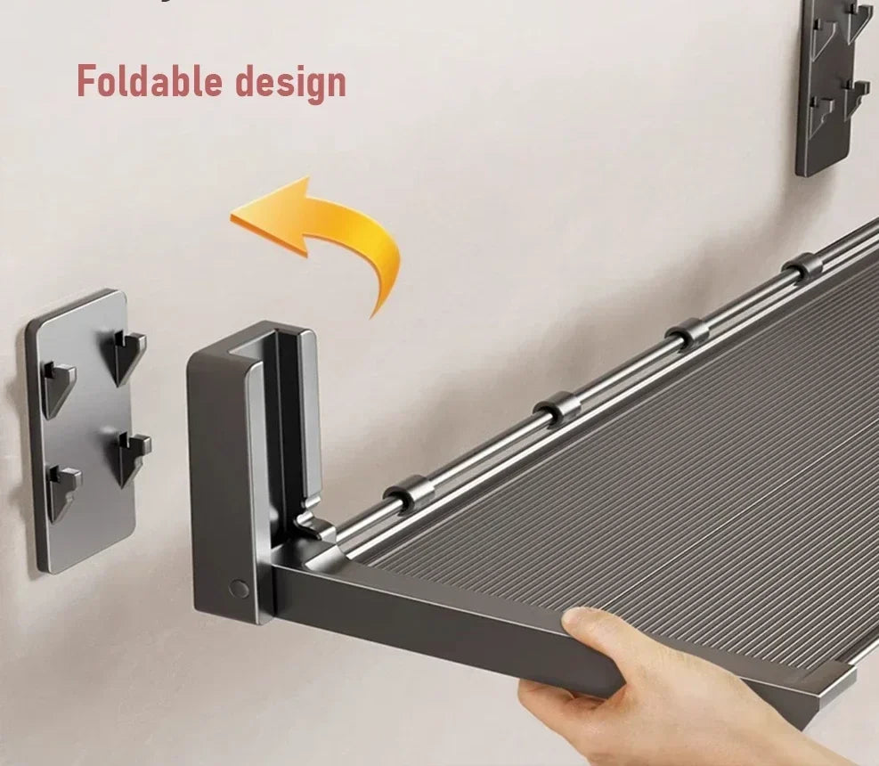 Foldable Spice Rack Self-Adhesive No-Drill Utensil Tray & Hooks