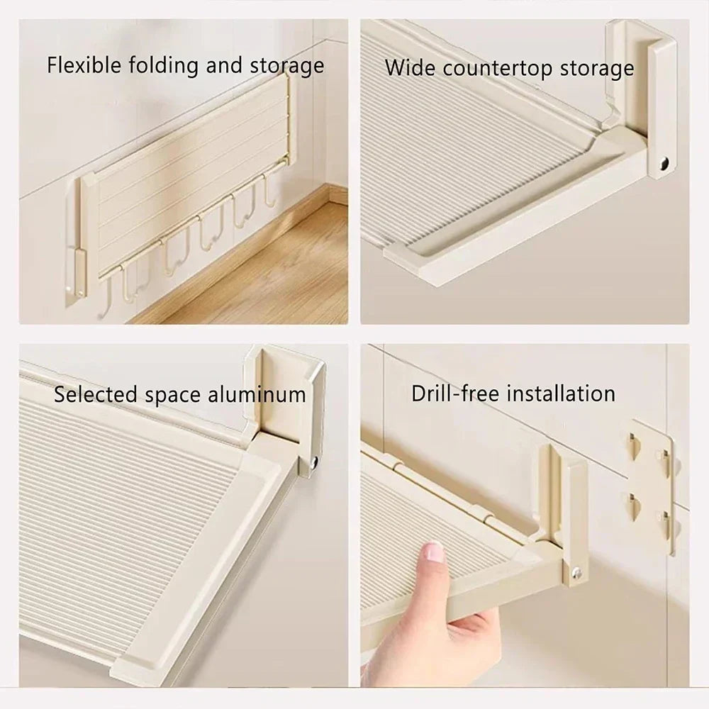 Foldable Spice Rack Self-Adhesive No-Drill Utensil Tray & Hooks
