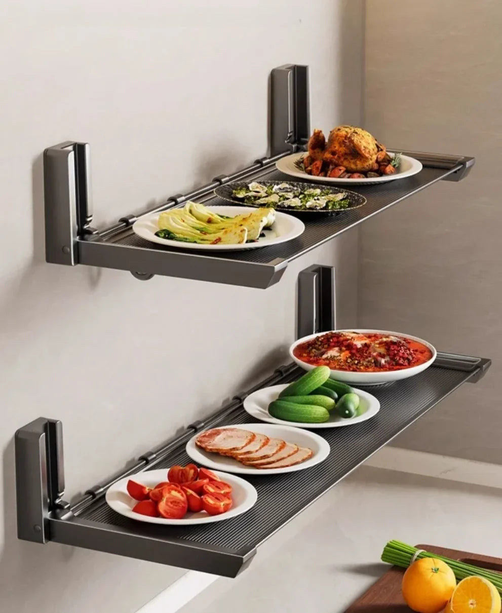 Foldable Spice Rack Self-Adhesive No-Drill Utensil Tray & Hooks