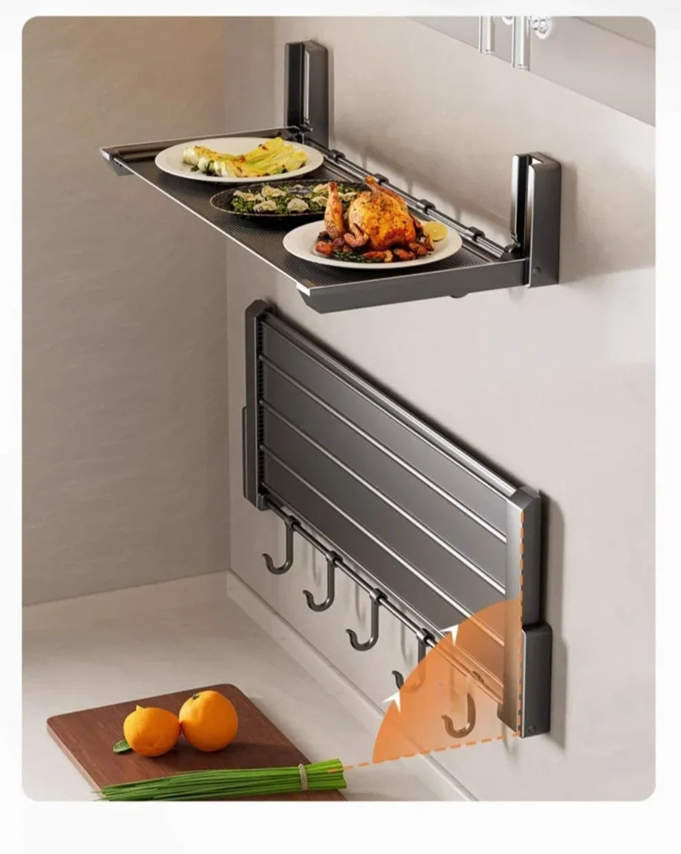 Foldable Spice Rack Self-Adhesive No-Drill Utensil Tray & Hooks