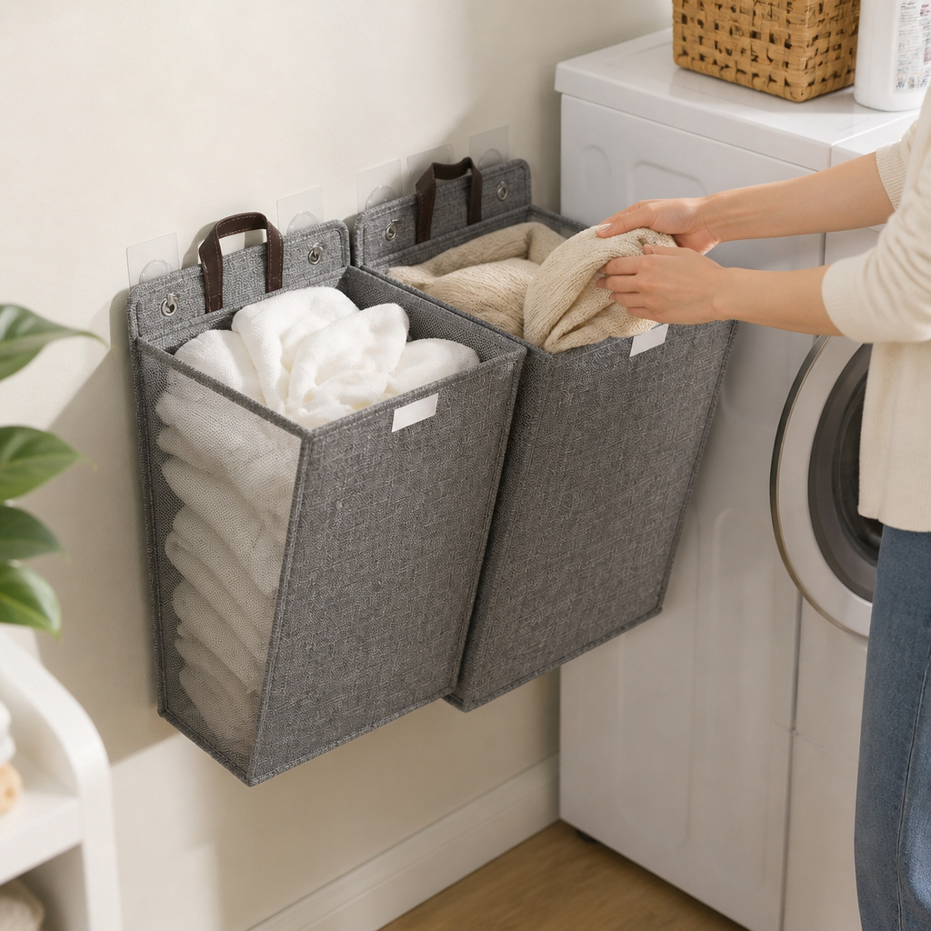 Foldable Wall-Mounted Mesh Laundry Basket